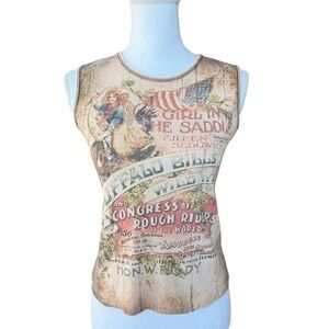 Skinny Minnie Buffalo Bills Wild West Graphic Tank Top Vintage Style Brown Large
